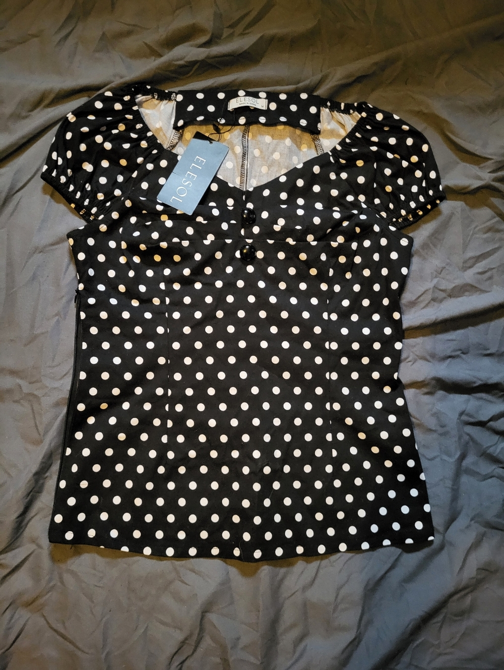 Elesol Black & White Polka Dot  Top Medium Rockabilly